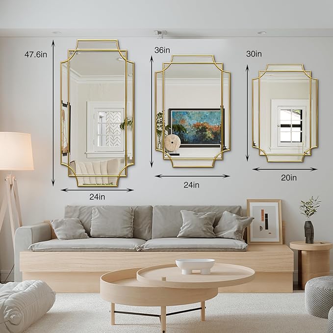 Rectangle Beveled Mirror, 36"x24" Bathroom Vanity Mirrors for Over Sink, Modern Elegant Decorative Mirrors for Wall, Gold Wood Frame Mirrors for Living Room Bedroom Fireplace Entryway