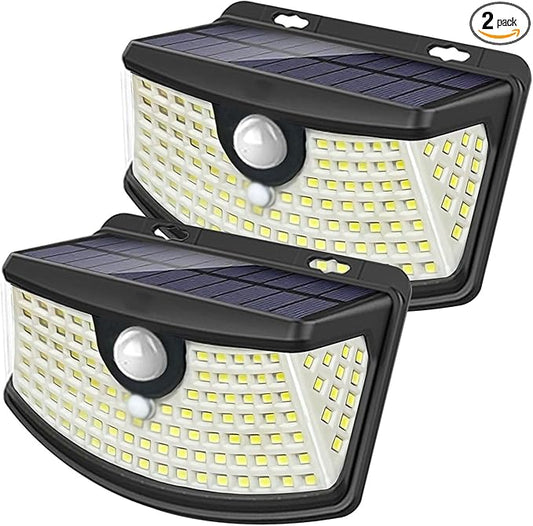 Aootek New Solar Motion Sensor Lights 120 LEDs with Lights Reflector,270° Wide Angle, IP65 Waterproof, Step Lights for Front Door, Yard, Garage, Deck (Black, Daylight White, 2-Pack)