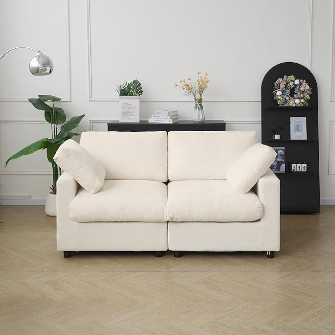 JACH 67" Love Seat Sectional Couches for Living Room, Deep Seat Modular Sofa, Cloud Sectional Couch, Sofa Covers Washable, Minimalist Modern Couch for Living Room, Apartment, Beige