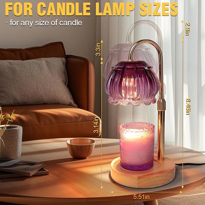 Candle Warmer Lamp with Timer,2 Bulbs, Wood Base and Adjustable Height Flower Candle Warmer Lamp for All Jar Candles, House Warming Decor Gifts, French Gold (Flowers)