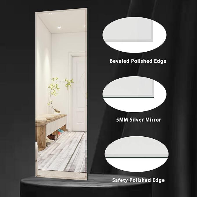 Full Length Mirror Door Hanging, 56X21 Full Length Hanging,Beveled Mirror Frameless，Bedroom, Wardrobe, Door (56 * 21 Inch)
