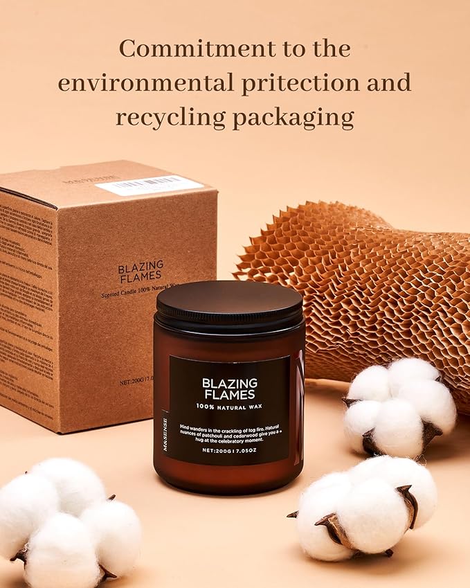 M&SENSE Fireside Bourbon Clean Non-Toxic Soy Wax Campfire Smoky Candle, Cotton Fall Scented Candle for Home Decor, 7.05oz Up to 50 Hours Burn Time Aromatherapy Gift for Bathroom