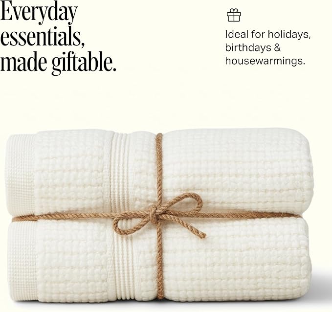 Preston Lane Douro Washcloth Set – 2 Pack Luxury Cotton Towels, Ultra Soft & Absorbent, Quick-Dry Spa-Quality Bathroom Towels, Made in Portugal, Alabaster