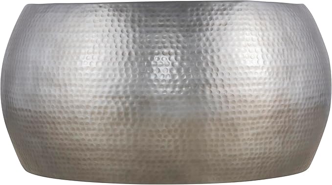 Modern Contemporary Round Aluminum Material 32" Coffee Table and 21" Height End 2PC Table Set with Glossy Hand Hammered Design Antique Silver