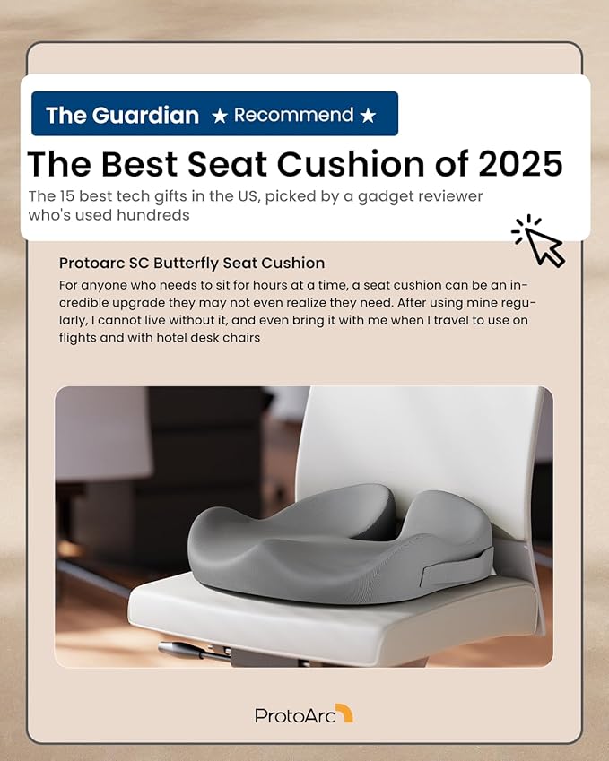 ProtoArc Seat Cushion, Office Chair Cushion for Sciatica, Coccyx Cushion, Ergonomic Memory Foam Seat Cushion for Car, Home, Pressure Relief Pad for Hip, Tailbone, All Day Comfort - Gray