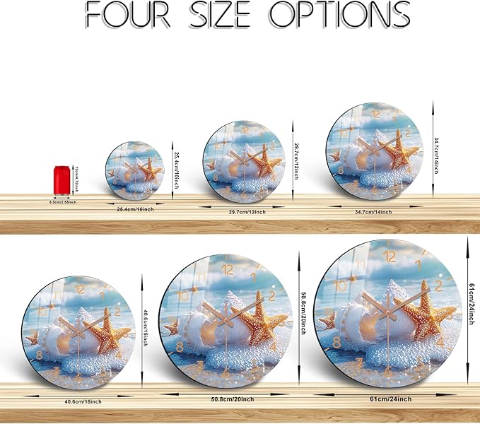 Large Coastal Wall Clock 16 inch Modern Beach Wall Clock Wooden Silent Analog Clock for Office, Living Room Decor Battery Operated