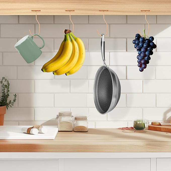 Banana Hanger Hook – Space Saving Banana Holder Hanger to Keep Bananas Fresh, Self Adhesive and Screw Banana Hook 1Pack Rose Gold