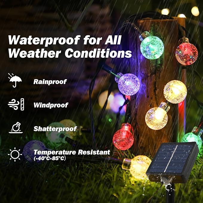 Solar Lights Outdoor Waterproof, 2 Pack Total 120LED 72FT Solar String Lights for Outside with 8 Modes, Outdoor String Lights Crystal Globe Patio Lights for Garden Yard Party Decor (Multicolor)
