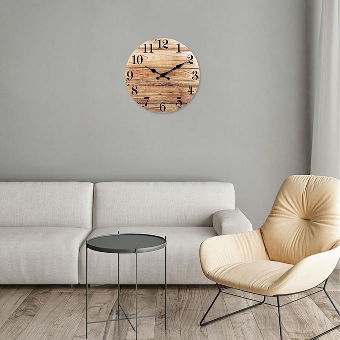 XNM Wood Wall Clocks Battery Operated 14 Inch Brown Rustic Wall Clock for Living Room Decor Silent Wall Clock Non Ticking (MDF No Solid Wood)