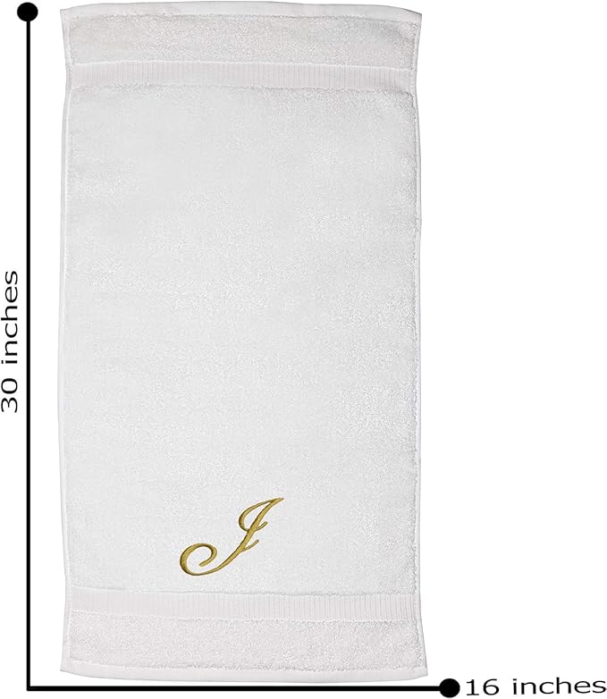 White Monogrammed Hand Towels for Bathroom - Luxury Hotel Quality Personalized Initial Embroidered Towel for Powder Room, Spa - GOTS Organic Certified - Set of 2 Gold Letter J