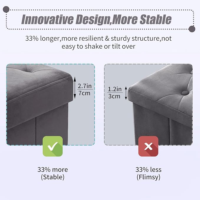 BRIAN & DANY 43 Inches Ottoman with Storage, Velvet Storage Ottoman Bench, End of Bed Benches, Folding Ottomans for Bedroom, Living Room and Entryway (Gray)
