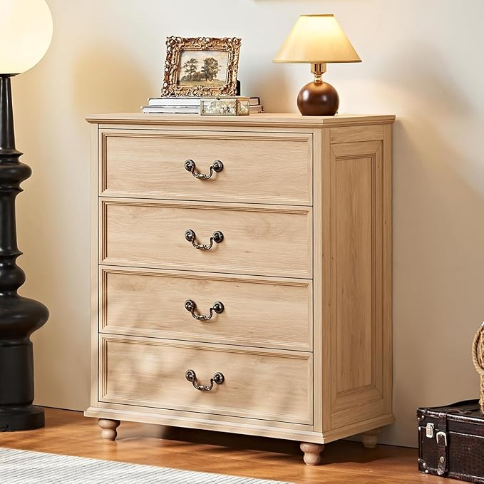 24" Wide Farmhouse Nightstand Set of 2, 37" Tall Rustic Chests of Drawers w/ 4 Solid Wood Feet, Farmhouse Furniture Series for Living Room,Bedroom,Wood