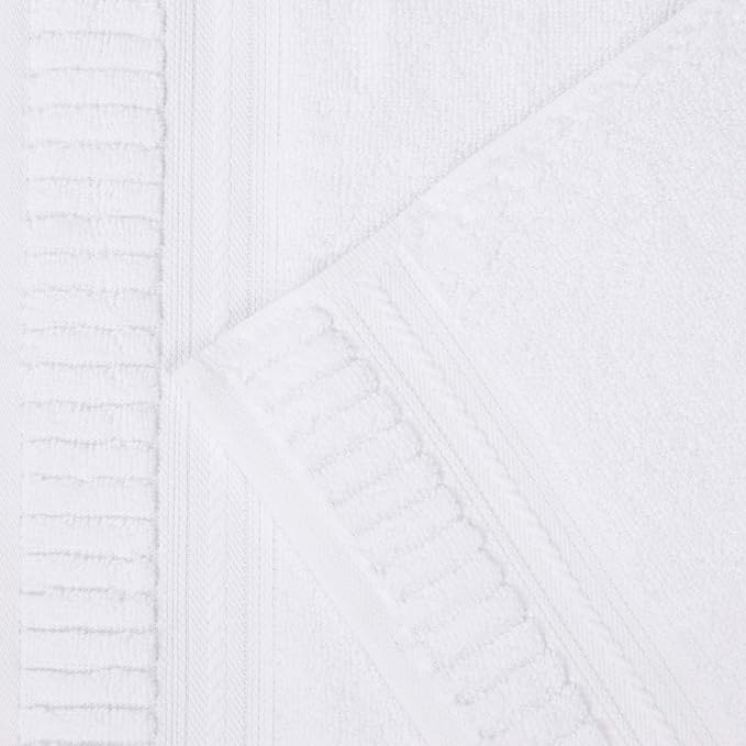 Superior Venice Zero Twist Cotton Medium Weight Towels, for Guest Bath, Bathroom, Shower, Spa, Plush Towels, Bath Essentials, Ribbed Textured Border, 6 Piece Assorted Towel Set, White