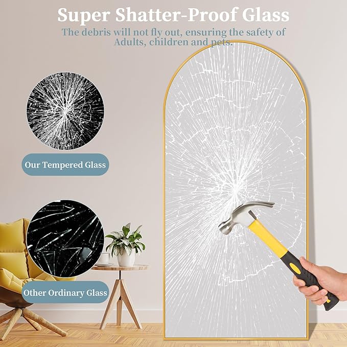 Full Length Mirror, 82"x44" Oversized Floor Mirror with Stand, Hanging or Leaning Full Body Mirrors Mirror for Bedroom, Living Room, Cloakroom, Arch, Gold