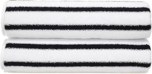 Italic Ultraplush 100% Australian Cotton Hand Towels - Set of 2 Luxury Hand Towels, Ultra Plush and Highly Absorbent 800GSM Resort Grade, Striped (White and Blue)