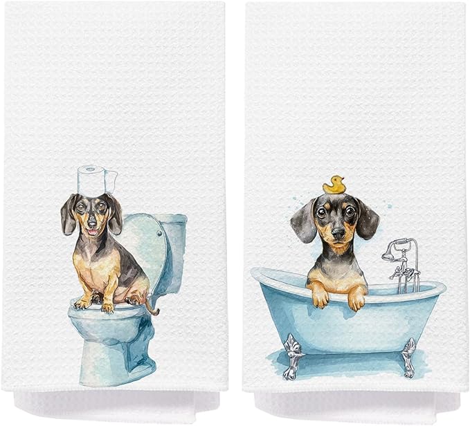 Dachshund Decor Bathroom Hand Towels, Dachshund Lover Gifts for Women, Funny Wiener Dog Decorative Hand Towels for Kids Bathroom Washroom, Weiner Dog Gifts, 16x24 Inch Set of 2