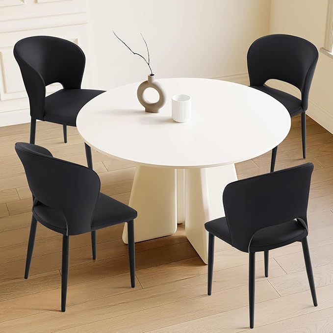 Homcosan Dining Chairs Set of 4, Modern Kitchen Chairs with Cross Structure & Exquisite Piping Design, Easy Assembly, Faux Leather Dining Room Chairs for Living Room Lounge, Bedroom, Black