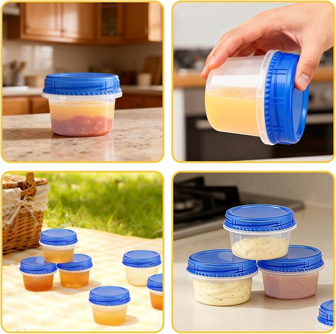 12 Pack Freezer Containers with Screw On Lids, 6 Oz Stackable Reusable Plastic Storage Container, Airtight Plastic Food Storage Containers with Twist Top Lids for Food Soup Jello Sauce