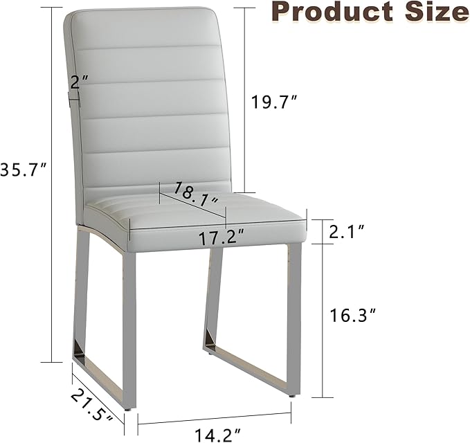 Modern Dining Chairs Set of 4, White Faux Leather Kitchen Chairs, Upholstered Armless Dining Room Chair with Gold Mental Legs Heavy Duty, Comfortable (Grey Chiars, Set of 4)