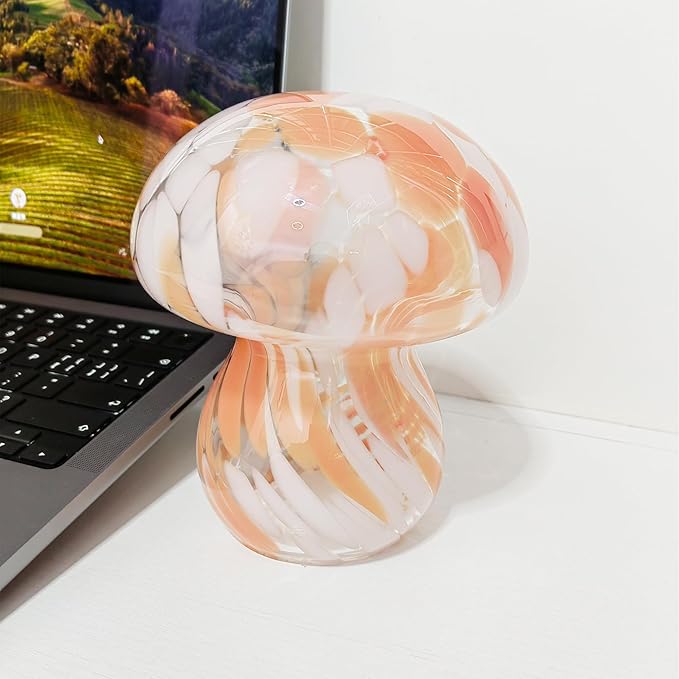 Mushroom Table Lamps Night Lights Cute Glass Nightstand Bedside Desk Lamps for Bedroom Living Study(Bulb Included) - Red