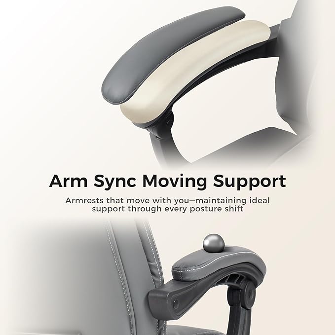 Office Chair with Footrest, Executive Breathable Leather Office Desk Chair with Lumbar Support - Ergonomic Comfy Wide Reclining Swivel Rolling Gaming Computer Chair with Adjustable 90-135° High Back