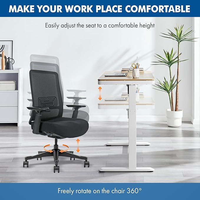 Mesh Office Chair – Ergonomic Office Chair with Lumbar Support, Adjustable 3D Arms & Soft Seat – Holds Up to 330lbs (Black)