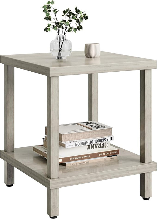 Large End Table Square Side Table Modern Sofa Table 20 Inch Industrial Coffee Table NightStand with 2-Tier Storage Shelf for Living Room Bedroom Oak Grey MLBZ06Z