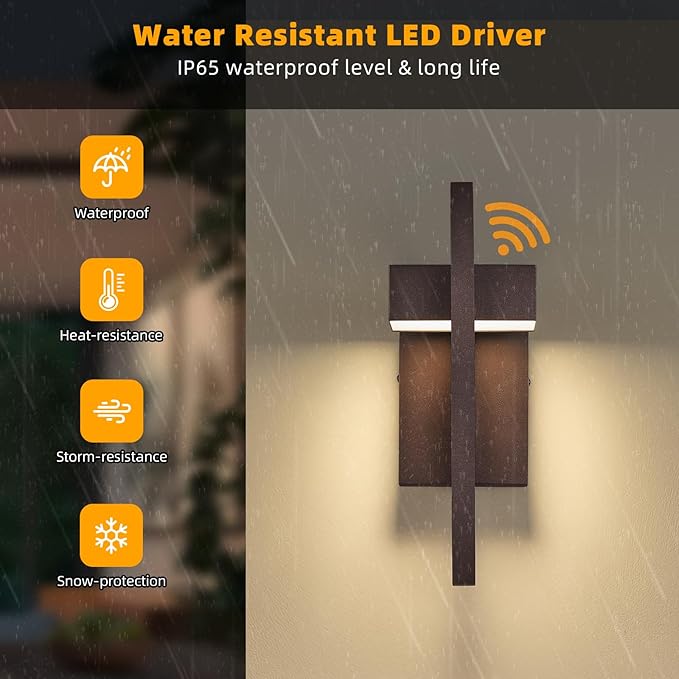 tewei LED Outdoor Wall Sconce Dusk to Dawn Outdoor Lighting, Modern Exterior Lighting Fixtures, Brown LED Front Porch Lights Outside Wall Mount Lights for House, Hallway, Warm White 3000K, 2 Pack