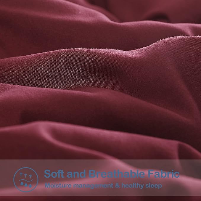 EASELAND California King Down Alternative Comforter - Quilted Duvet Insert for All Seasons, Soft Lightweight with Corner Tabs, Summer Winter Warm Bedding, Burgundy 96x104 Inches