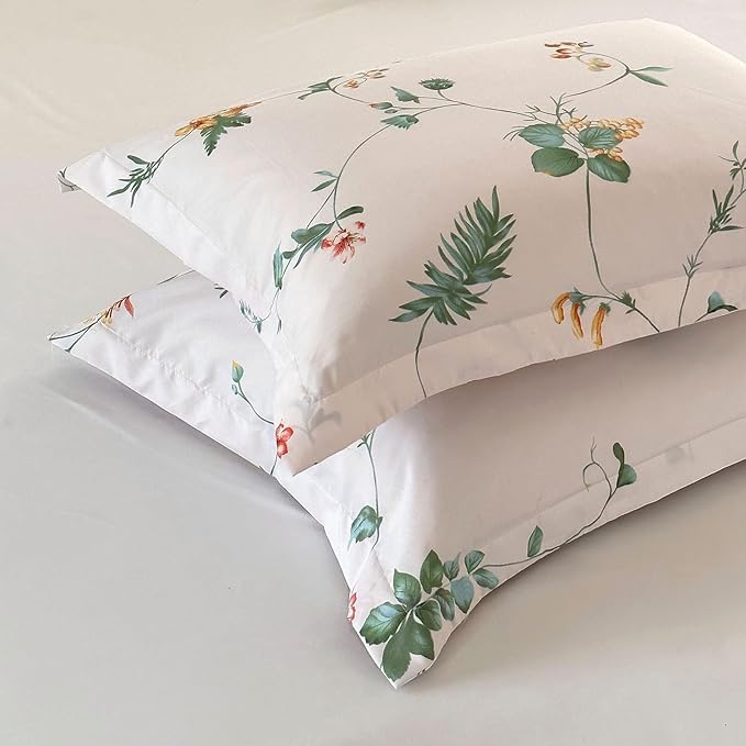 EAVD Garden Floral Comforter Set Queen Vintage Chic Botanical Floral Leaves Patten Aesthetic Comforter Soft Washed Microfiber Bedding Comforter Set 1 Comforter and 2 Pillowcases