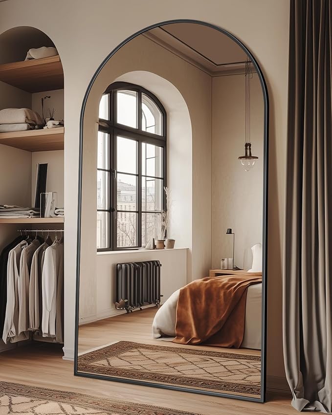 Full Length Mirror, 90"x46" Oversized Floor Mirror with Stand, Hanging or Leaning Full Body Mirrors Mirror for Bedroom, Living Room, Cloakroom, Arch, Black