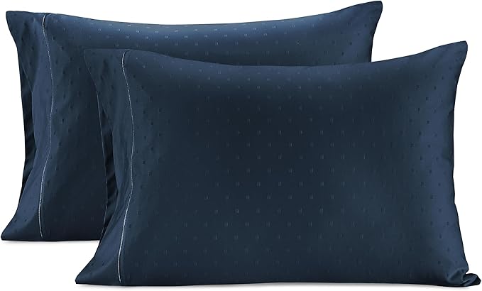 LANE LINEN 100% Egyptian Cotton Full Size Bed Sheets, Long Staple Mercerized Cotton Bedding Sheets, Thick 16 inch Deep Pocket Full Sheet Set, Reinforced French Seams Jaquard Swiss Dot -Estate Blue