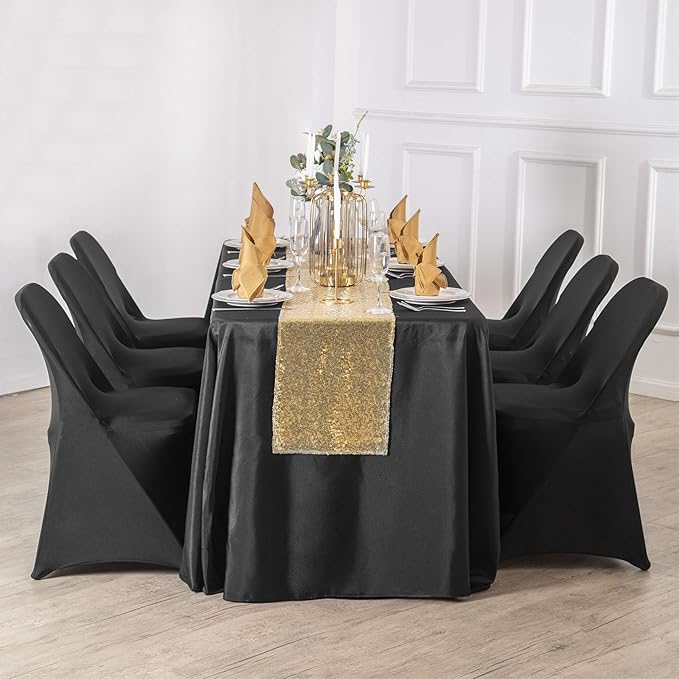 6 Pack Black Tablecloth 90 x 132 Inch Table Cloth for 6 Foot Rectangle Tables, Wrinkle Resistant Washable Polyester Fabric Table Covers for Party, Wedding,Dining,and Banquet