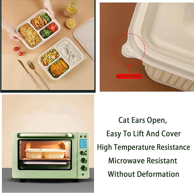 30 Packs of Disposable 36 Ounce Square Meal Prep Container, 3-Chamber Bento Box, Thickened Food Storage Container With Lid, Stackable.