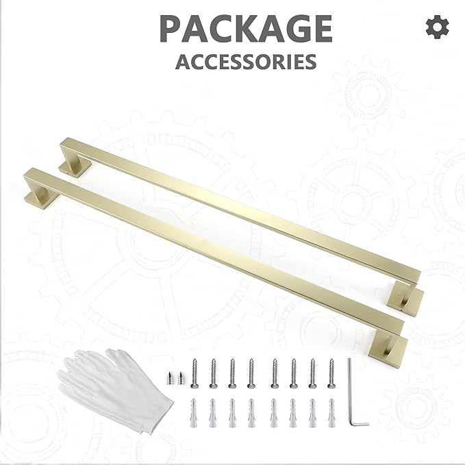LANC Gold 32-Inch Towel Bar, 2 Pack Bathroom Kitchen Single Towel Rack, 2-Pack Brushed Gold Bath Towel Holder Wall Mount Heavy Duty Towel Hanger Shower Towel Rod Total-33.5" Towel Rail,A8804-8BG