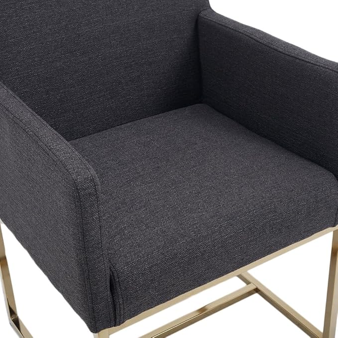Upholstered Dining Chairs with Armrest Set of 2 Mid Century Modern Accent Chairs Armchairs with Gold Metal Frame, Modern Kitchen & Dining Room Chairs, Charcoal