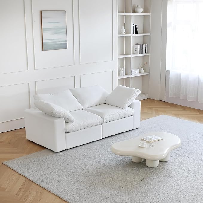 JACH Modular Cloud Sectional Sofa, Love Seat Cloud Couch, Modern Comfy Sofas for Apartment Small Space, Covers Removable, Minimalist White Couch for Living Room