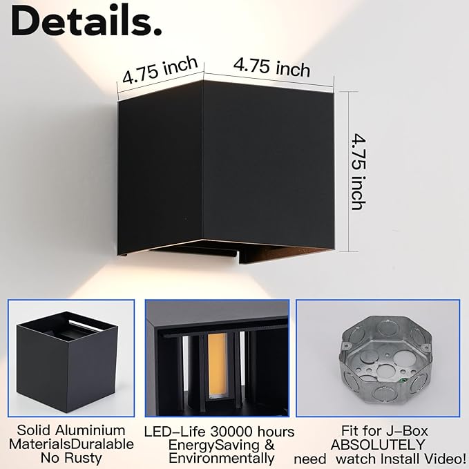 Outdoor Wall Lights 2PCS 3000k Wall Light Outdoor Porch Light Modern Wall Sconce up Down Light Outdoor Wall Light fixtures 20W LED Wall Pack Light