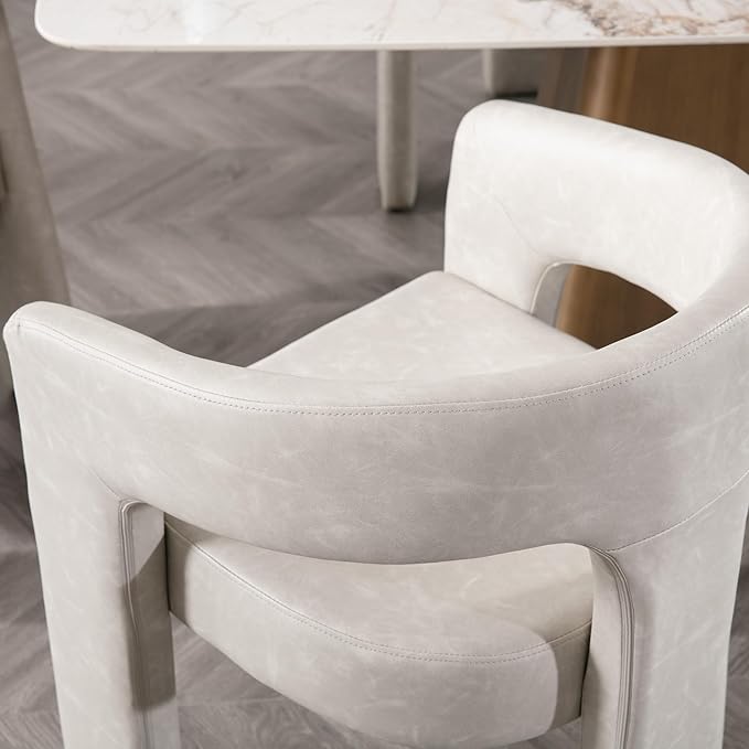Set of 2 Modern PU Leather Upholstered Dining Chairs with Open-Back, Cute Barrel Side Chairs Kitchen Armchair Accent Chairs for Dining Room Bedroom, Grey