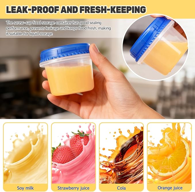 12 Pack Freezer Containers with Screw On Lids, 6 Oz Stackable Reusable Plastic Storage Container, Airtight Plastic Food Storage Containers with Twist Top Lids for Food Soup Jello Sauce