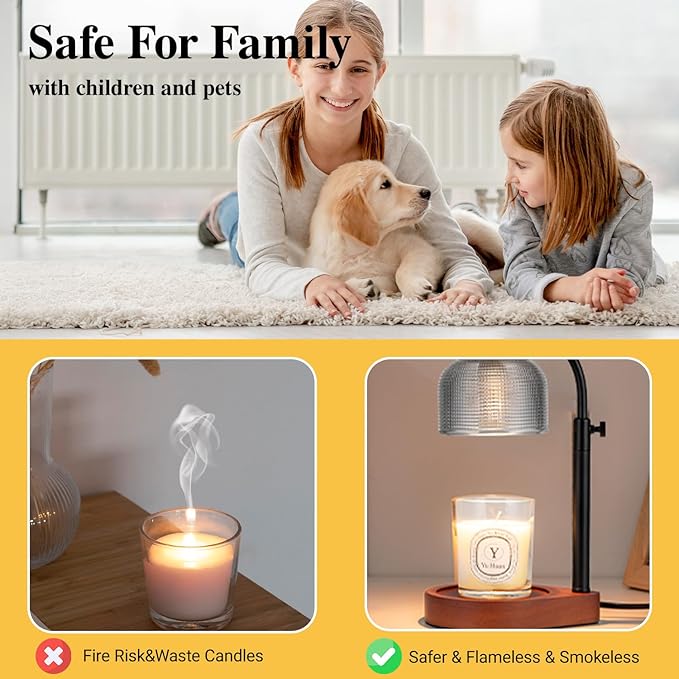 Candle Warmer Lamp with Timer Dimmer, Birthday Gifts for Women Mom Sister, House Warming Gifts Vintage Home Decor, Adjustable Height Wax Melt Warmer for Jar Candles with 2 Bulbs