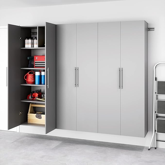 Prepac HangUps 30" Large Garage Cabinet, Bathroom Cabinet Wall Mount, Ideal for Garage, Kitchen and Laundry Organization 30" W x 72" H x 16" D, Light Gray