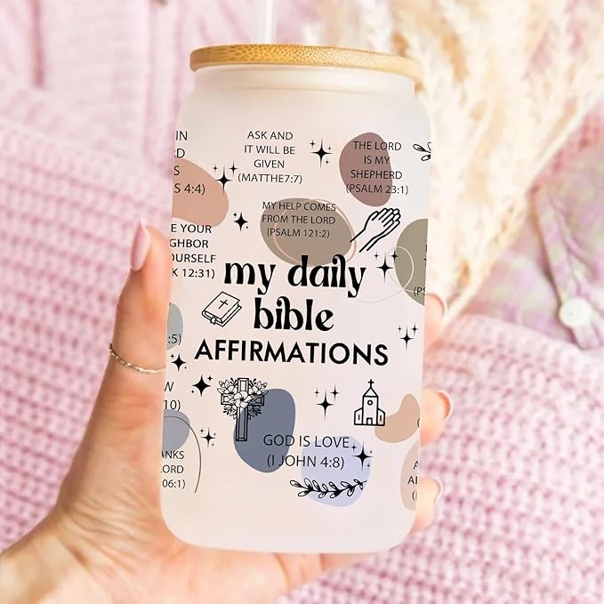 Christian Gifts for Women Birthday, Inspirational Religious Gifts, 16 Oz Can Glass Cups With Lid Straw for Friends with Bible Verse, Religious Gifts, Spiritual Gifts for Her Female Coworker