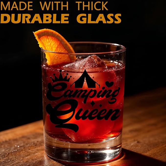 Camping Lovers Gifts Old Fashioned Whiskey Glasses, Camper Gifts for Women, Rv Traveler Gift 10 oz Rocks Barware Cup for Cocktail Drinks Scotch Bourbon Liquor