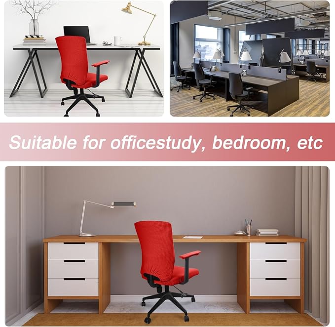 Tallew 4 Pcs Office Chair Covers Set Computer Universal Protective Stretchable Chair Seat Covers Desk Armrest Slipcovers Pads Office Cushion Backrest for Rotating (XL,Red)