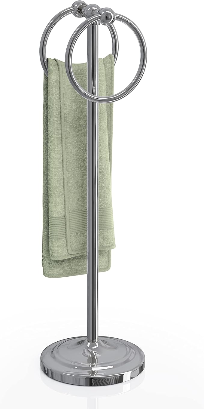 BGL Fingertip Towel Holder Stand Hand Towel Ring for Bathroom or Kitchen Vanity Countertops to Store Hand Towels Washcloths or dishcloths - 2 Hanging Rings，17" High-Chrome