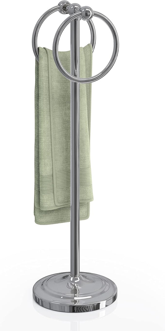BGL Fingertip Towel Holder Stand Hand Towel Ring for Bathroom or Kitchen Vanity Countertops to Store Hand Towels Washcloths or dishcloths - 2 Hanging Rings，17" High-Chrome