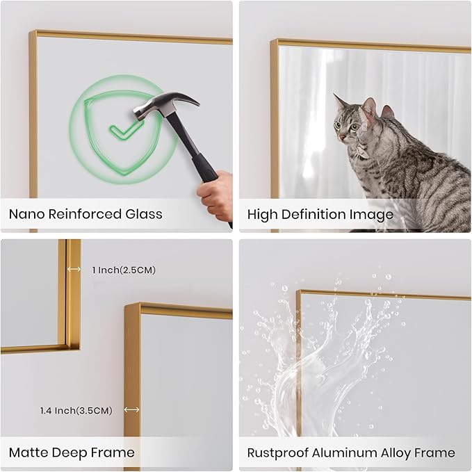Wall Mirror 30" x 48" for Bathroom Modern Gold Deep Frame Mirror for Wall Decorative Horizontal or Vertical Wall Mounted Mirror for Bedroom Living Room Entryway Wall Decor