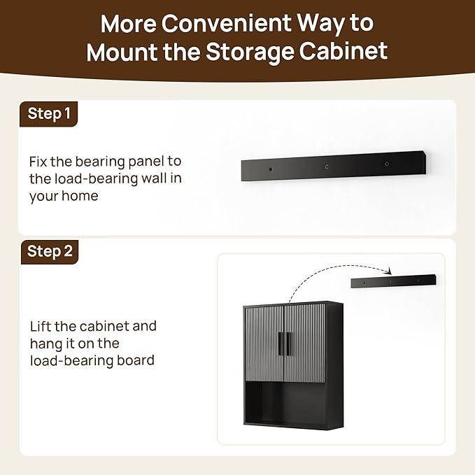 Fluted Bathroom Wall Cabinet with DIY LED Light, Wooden Medicine Cabinet with Tissue Hole, Monuted Wall Cabinet with DTC Hinge (Silent Buffering), Over Toilet Storage Cabinet Modern Black