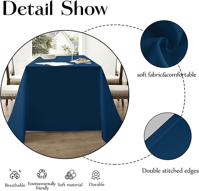 Rectangle Tablecloths 90x132 Inch 6 Pack Navy Blue Tablecloth for 6ft Washable Decorative Linen Polyester Table Cloths for 8ft Dining Table Banquets Buffet Parties and Wedding